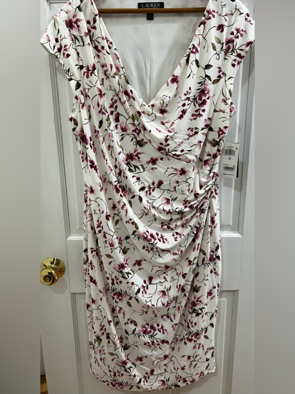 NEW Ralph Lauren women’s Pink White Short Sleeve Stretch Floral Dress. SZ 16